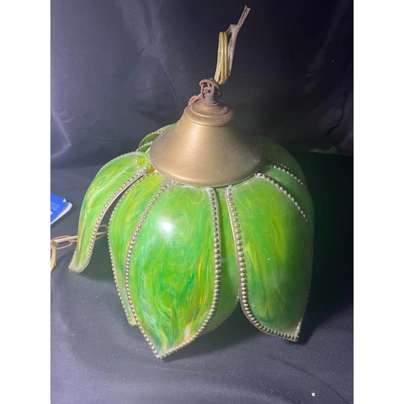 Large Vintage Mid Century Swag Lamp Tulip Lotus Flower Hanging Lamp - Picture 7 of 8